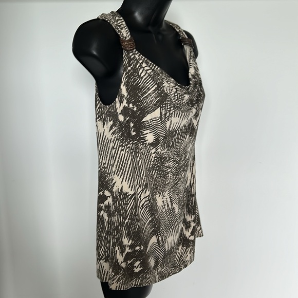 KENNETH COLE Boho Tank Top Wood Ring Straps Beige Olive Print Women’s Medium - Picture 5 of 16